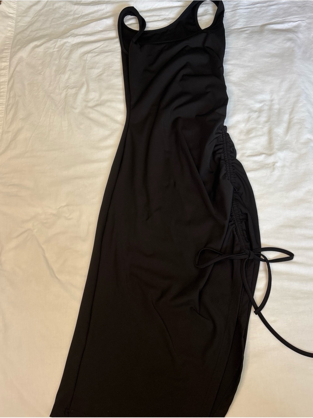 Sleek Black Side-Ruched Tank Dress